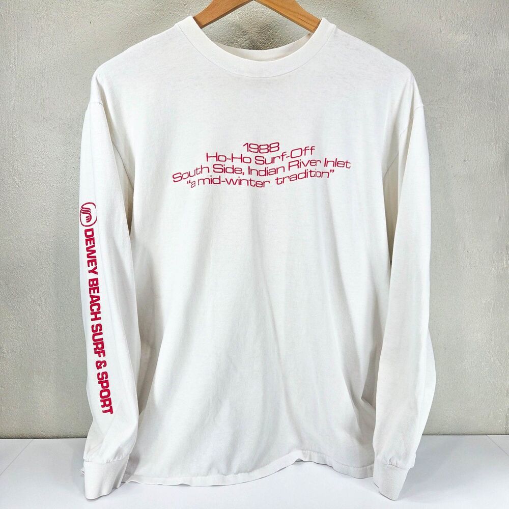 Vintage 80s 1988 Ho Ho Surf Off Santa Surfing Long Sleeve T Shirt USA Sz XL